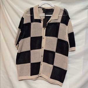 Checkered Black and Tan Women's Cardigan
